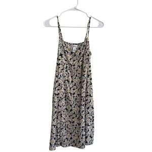 Japna Black White Daisy Button Front Sleeveless Mini Dress Spaghetti Straps M